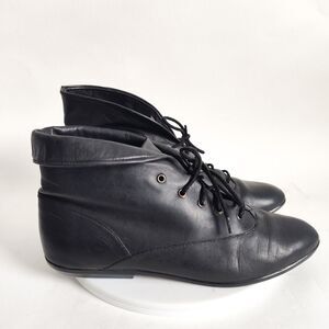 Vintage Ankle Boots Size 7 M Black Cottagecore Granny Leather Fairy Lace-up Boho